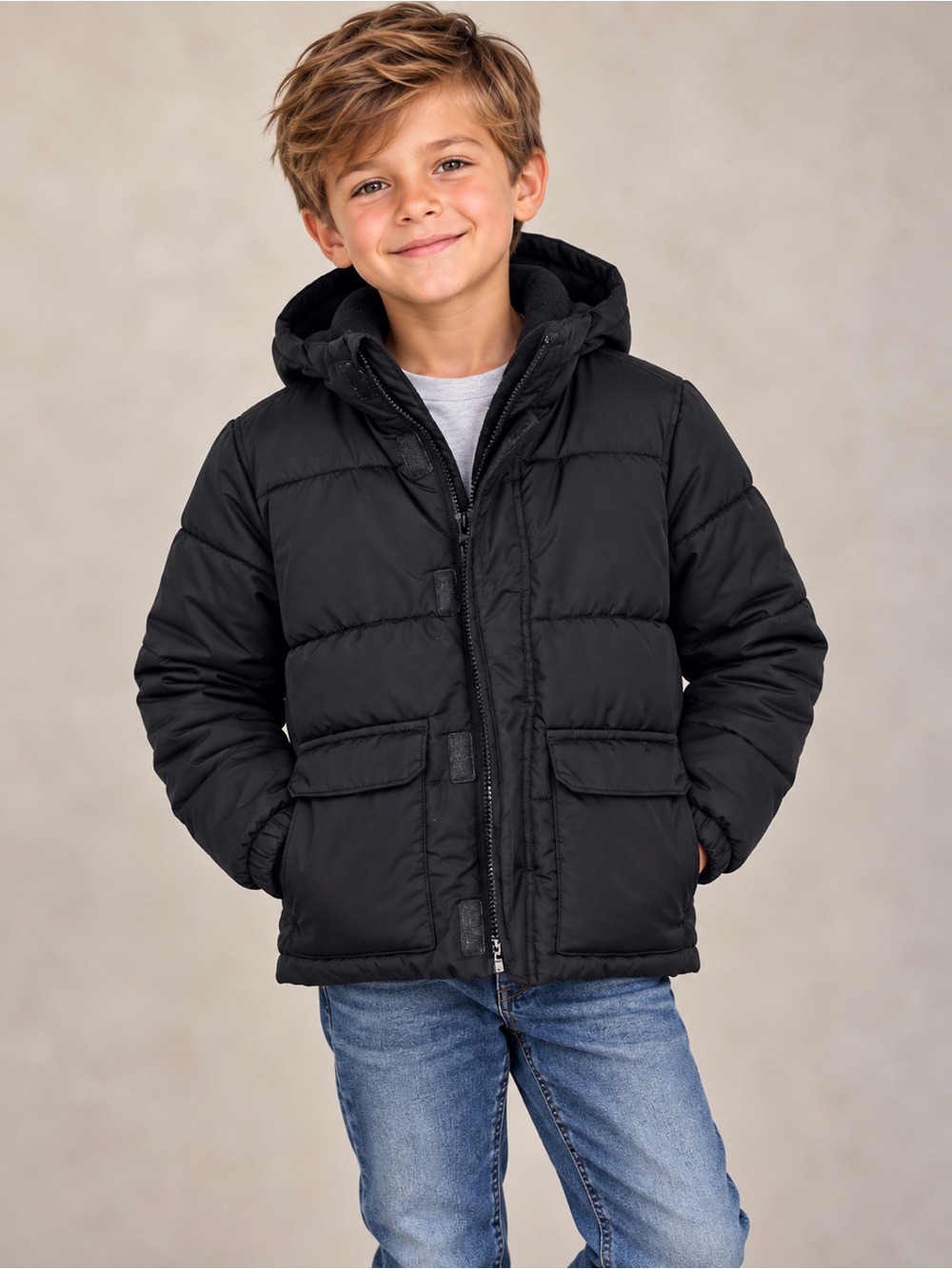 🖤❄️ Old Navy Boys Puffer Jacket • Size 6/7 • Hooded Winter Coat ❄️🖤